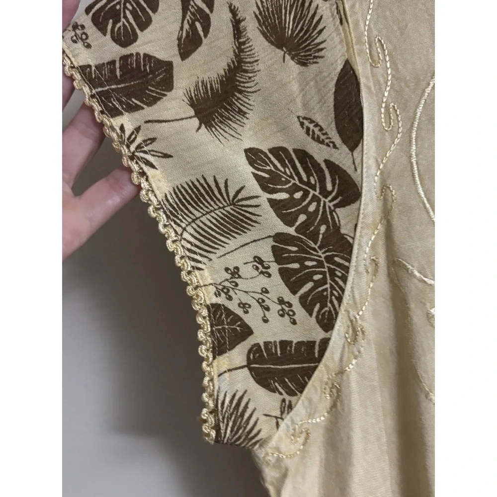Rays Sun Vintage MIDI Dress Boho Embroidered Hippie Vibes XL Rayon Tan Gold